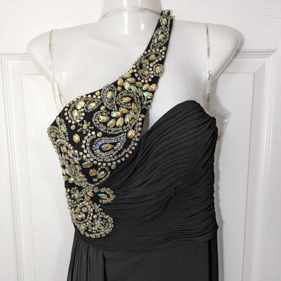 Tiffany Designs Black Rhinestone Sequin Crossover Sleeveless Prom Maxi Dress - 6 - Picture 2 of 16